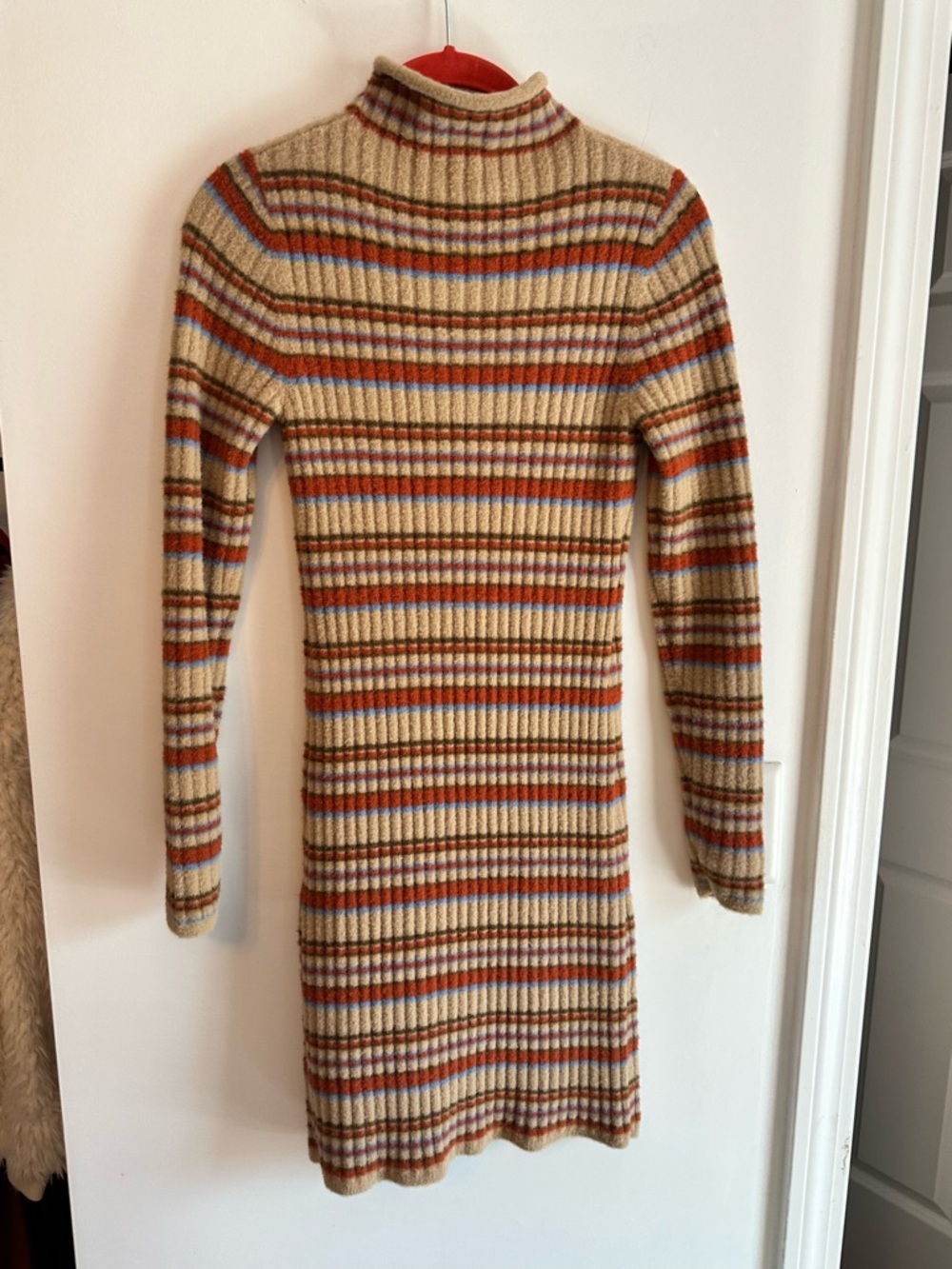 Aritzia Wilfred Ribbed Striped Long-Sleeve Mini Dress in Beige and Brown - Picture 5 of 7